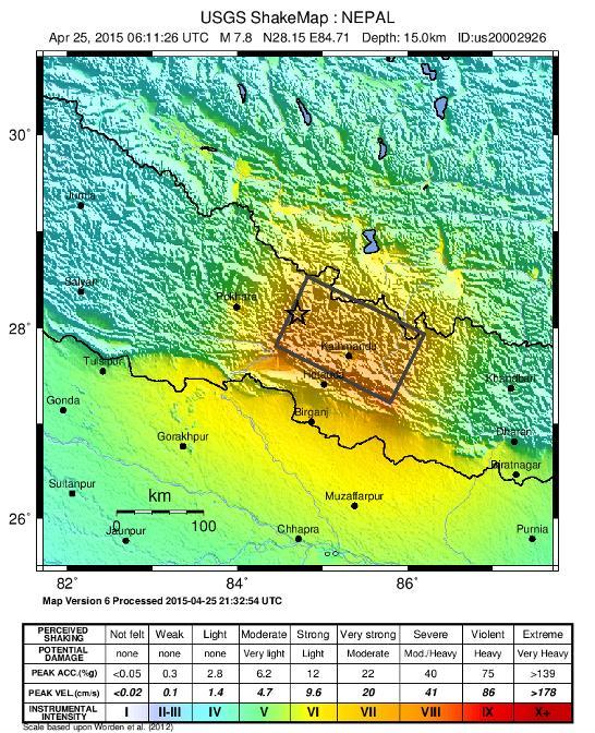 Trzęsienie ziemi w Nepalu, M=7.8 25 kwietnia 2015, godz.
