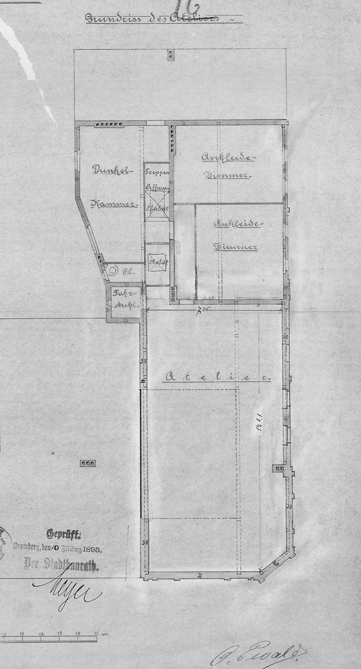 PEJZAŻE KULTURY Fot. 3. Rzut budowlany altany fotograficznej przy Danziger Strasse 154. Źródło: APB, Akta bud. m. B., sygn. 3924 zmarłego 37.