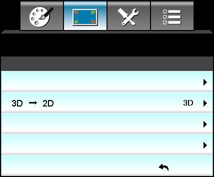 KORZYSTANIE Z PROJEKTORA Menu Ekran 3D EKRAN Tryb 3D Format 3D Odwrócona synch. 3D Auto Tryb 3D DLP-Link: Wybierz DLP-Link, aby użyć zoptymalizowanych ustawień dla okularów DLP Link 3D.