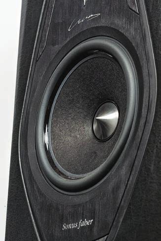 deklarowanych przez producenta 250 Hz) i przy łagodnym filtrowaniu. Trzy głośniki niskotonowe mają sztywne membrany sandwiczowe z celulozowymi warstwami zewnętrznymi.