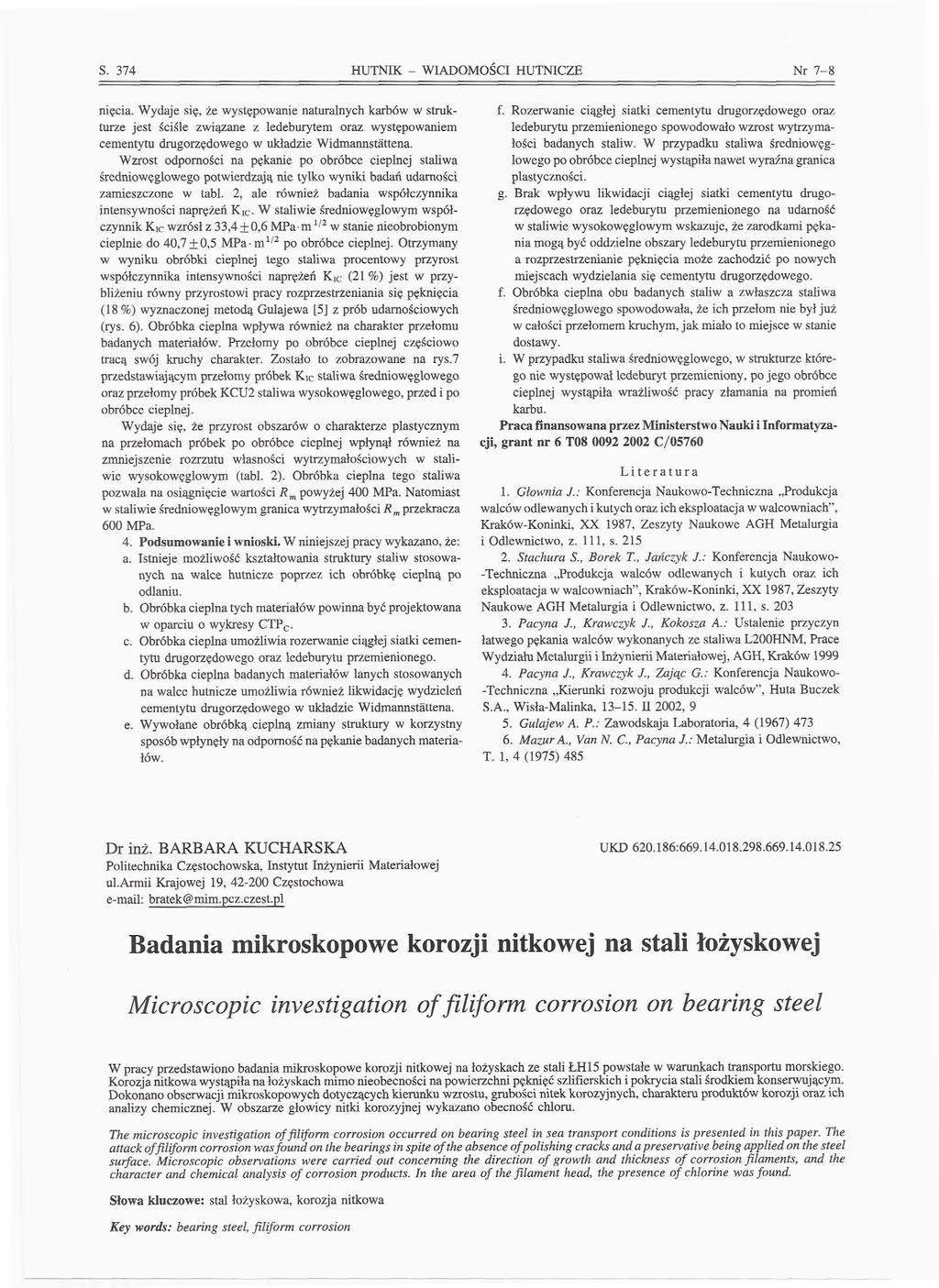 S. 374 HUTNIK - WIADOMOŚCI HUTNICZE Nr 7-8 nięcia.