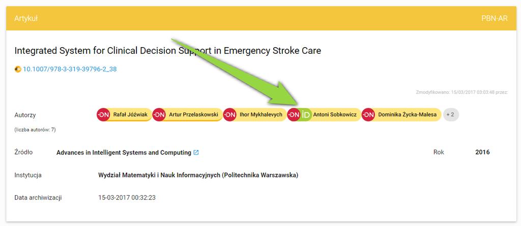 Identyfikator będzie prezentowany przy każdej publikacji danego autora. Jeśli np.