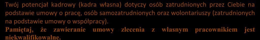 Opisz kadrę merytoryczną w podziale na własną (tj.