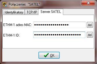 SATEL GUARDX 19 7.3 Zakładka Serwer SATEL Rys. 9. Zakładka Serwer SATEL w oknie Połączenie: nazwa systemu. ETHM-1 adres MAC adres sprzętowy modułu ethernetowego.