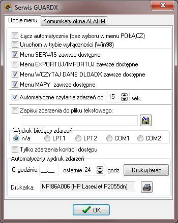 SATEL GUARDX 29 Rys. 17. Zakładka Opcje menu w oknie Serwis GUARDX.