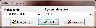 SATEL GUARDX 5 programu DLOADX kliknij kolejno: Komunikacja Konfiguracja komunikacji lub użyj skrótu klawiszowego Ctrl+R. 5. Pierwsze uruchomienie programu GUARDX Rys. 1.