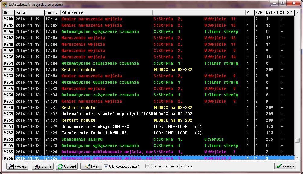 SATEL GUARDX 71 Rys. 46. Lista zdarzeń przykładowego systemu alarmowego.