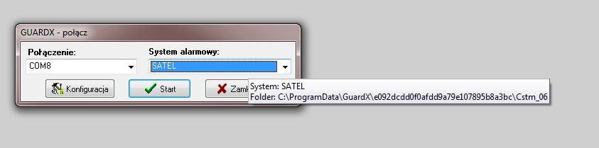 SATEL GUARDX 75 Rys. 50. Przykładowa ścieżka dostępu do danych wybranego systemu alarmowego. 8.9.2 Usuwanie plików z danymi 1. W oknie GUARDX połącz wybierz na liście nazwę systemu alarmowego. 2.