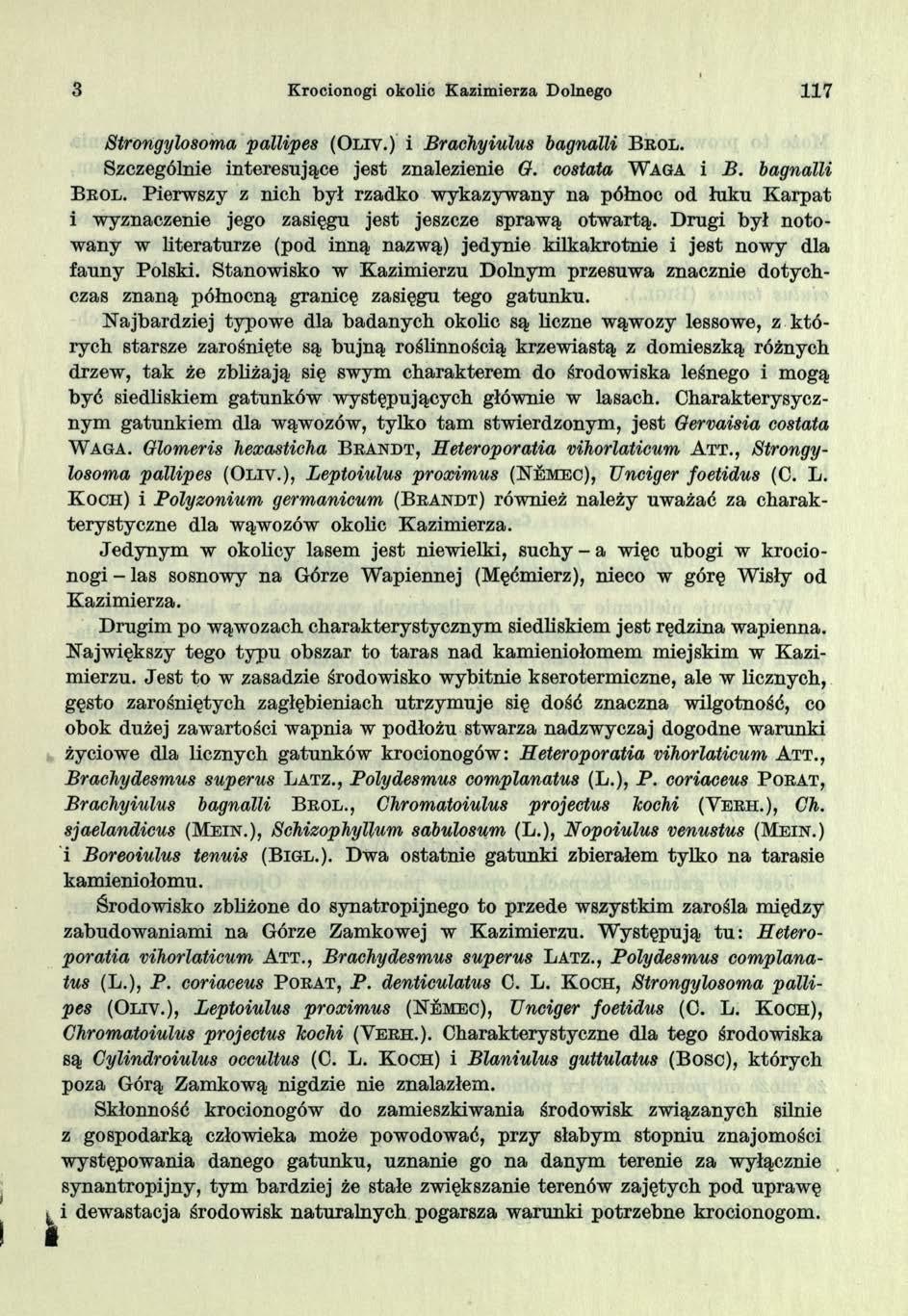 3 Krocionogi okolic K azim ierza Dolnego 117 Strongylosoma pallipes (Ol iy.) i Braćhyiulus bagnalli B r o l.