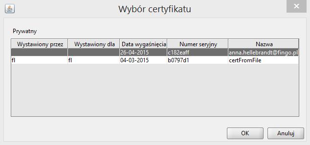 (zb. Rysunek 146) w frmacie.pfx, Rysunek 146. Wczytywanie certyfikatu z pliku lub: mże zstać wczytany z managera certyfikatów (zb. Rysunek 147), Rysunek 147.