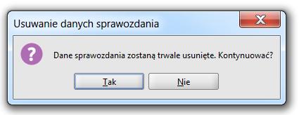 Rysunek 181. Zapytanie ptwierdzenie - usuwania danych W przypadku pzytywnej dpwiedzi, system dknuje usuwania wszystkich danych a na ekranie prezentwany jest % pstęp usuwanych danych (zb. Rysunek 182).