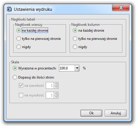 Funkcja ta pzwala na dpwiednie ustawienie wydruku: dstswanie płżenia nagłówków klumn i wierszy, zdefiniwanie skali, dpaswanie wydruku d ilści strn.