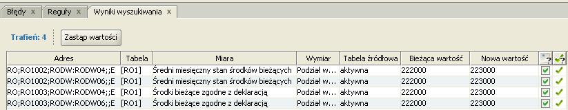 Lista wyszukanych wartści Przy wykrzystaniu tej funkcji mżna wyszukiwać różne teksty, którymi mgą być kwty ale także inne dane prezentwane na tabelach sprawzdawczych, jak