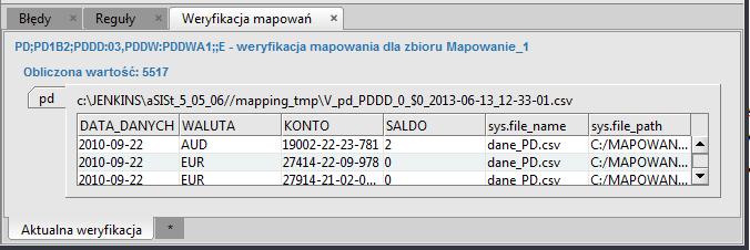 prezentuje pwyższe infrmacje tylk wówczas, gdy: dla danej kmórki zstały zdefiniwane wyrażenia mapujące i przed wyknaniem zasilenia danymi: zstał włączny Tryb krekt wewnętrzych, lub sprawzdanie psiada