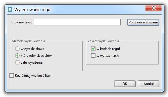 Wygląd kna p wybraniu tej funkcji przedstawia Rysunek 215 w którym należy pdać numer wyszukiwanej reguły. Rysunek 215. Szukanie reguły Rzwijając zakładkę metdę wyszukiwania żądanej reguły, zakres wyszukiwania, (zb.