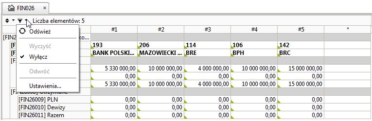 Funkcja ta: pzwala na filtrwanie danych zawartych w tabelach listwych, przykładw: dla FINREPa: FBN026A, FBN026B, FBN026C, FBN026D, FBN026E, FBN031A, FBN031B, FID002, FID003, FID004, FIN025, FIN026A,