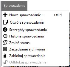 Rysunek 286. Funkcje menu Sprawzdanie tryb Lista sprawzdań Wykrzystując dstępne tu funkcje, mżna uzyskać szereg infrmacji istniejących w bazie sprawzdaniach, bez kniecznści ich twierania.