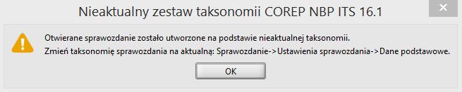 Taksnmia skjarzna ze sprawzdaniem i Nwa taksnmia, W wierszu, gdzie wyświetlany jest numer bwiązującej taksnmii znajduje się ddatkwa infrmacja kniecznści wyknania jej aktualizacji i przycisk : (zb.