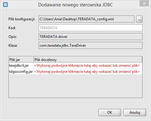 Ddawanie nweg sterwnika JDBC kn p wczytaniu pliku knfiguracji Pdczas ddawania nweg sterwnika knieczne jest ddatkw wskazanie jeg lkalizacji, pprzez dwukrtne