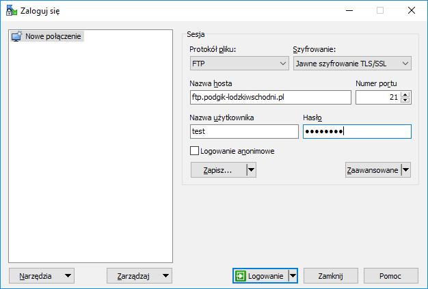 Nazwa hosta: należy wpisać ftp.podgik-lodzkiwschodni.