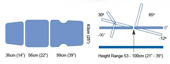 Kąty i wymiary 63 cm (39") 36 cm (14") 56 cm (22") 99 cm (39") Zakres regulacji wysokości 53 cm 100 cm (21" 39") Transport i przechowywanie Przenosić ostrożnie. Nie upuszczać.