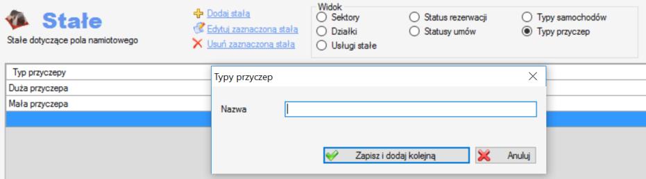 KONFIGURACJA MODUŁU CAMPING Pracę z modułem Camping należy rozpocząć od dodania pewnych stałych do programu. W tym celu należy kliknąć na strzałkę obok guzika Camping i wybrać Stałe.