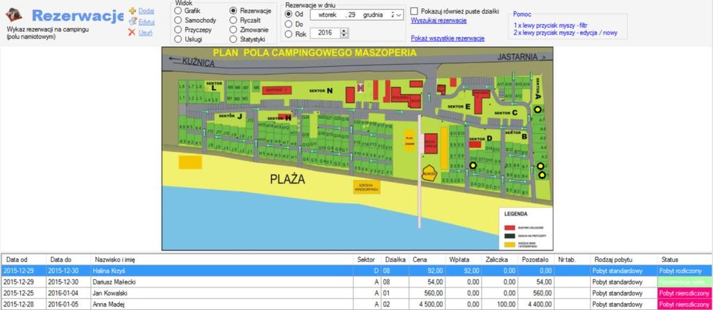 REZERWACJE Zakładka Rezerwacje jest graficznym przedstawieniem Grafiku w formie schematu