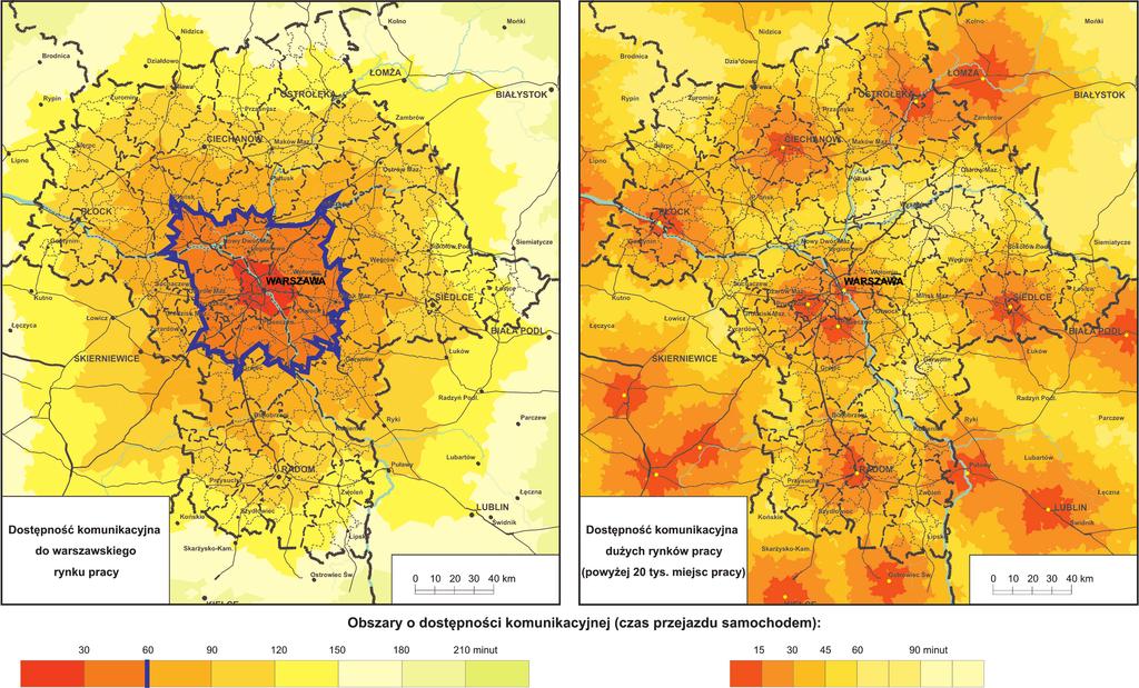 Źródło: opracowanie własne. A. Warszawa B. Rynki pracy powyżej 20 tys. miejsc pracy Mapa 8.