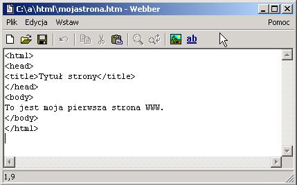 18 ABC jzyka HTML Rysunek 2.2. Zapisz dokument HTML i otwórz go w przeglądarce oto Twoja pierwsza strona WWW Jakie znaczenie mają poszczególne wyrażenia kodu z wydlruku 2.1? Pierwszym znacznikiem w Twoim dokumencie HTML jest znacznik.