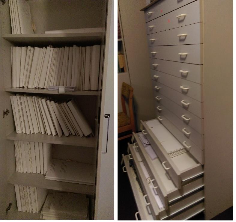 Załącznik nr 11 Szafa oraz szuflady służące przechowywaniu opracowanej części zasobu Obywatelskiego Archiwum Podkowy Leśnej; fot.