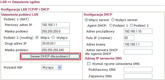3.2.2. Serwer DHCP podsieci dla celów routingu Przejdź do zakładki LAN>>Ustawienia ogólne w panelu konfiguracyjnym routera.