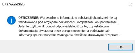 12.Po tym jak zostanie przetworzona wysyłka towarów niebezpiecznych na ten dzień, wyświetli się komunikat z ostrzeżeniem.