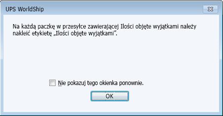 Żeby wskazać, czy paczka zawiera objęte wyjątkami ilości towarów niebezpiecznych: 1. W oknie Wysyłka wybierz zakładkę Opcje. 2. W Opcjach paczki wybierz Ilości objęte wyjątkami. 3.