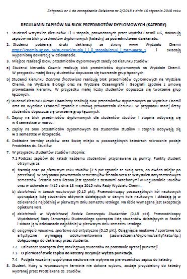 Regulamin zapisów na blok przedmiotów dyplomowych (katedry) https://chemia.ug.edu.