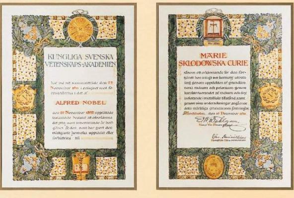 Becquerelem) za badania zjawiska promieniotwórczości 1911 z chemii - za