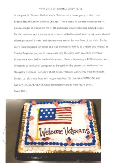 Prizes were awarded for each table winner. Before departing a $200 donation was presented to the Lovell caregivers to be used for the benefit and welfare of our struggling veterans.