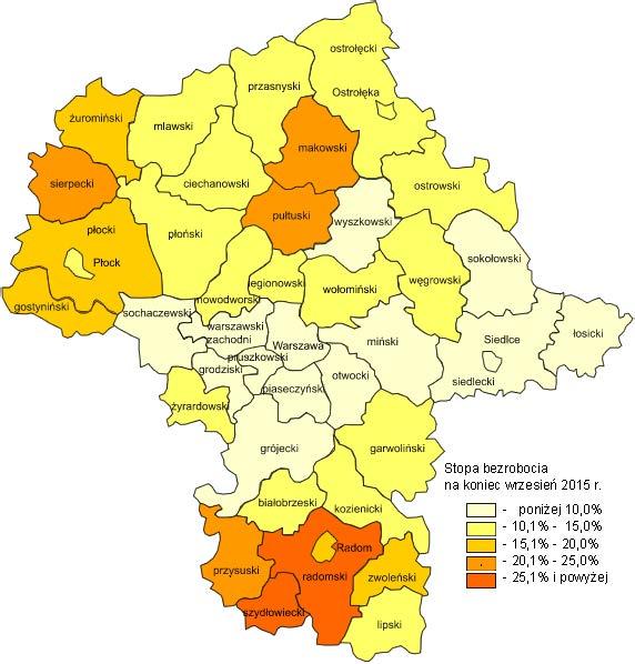 23,1%, makowskim 22,1% pułtuskim 21,2% oraz sierpeckim 20,7%.