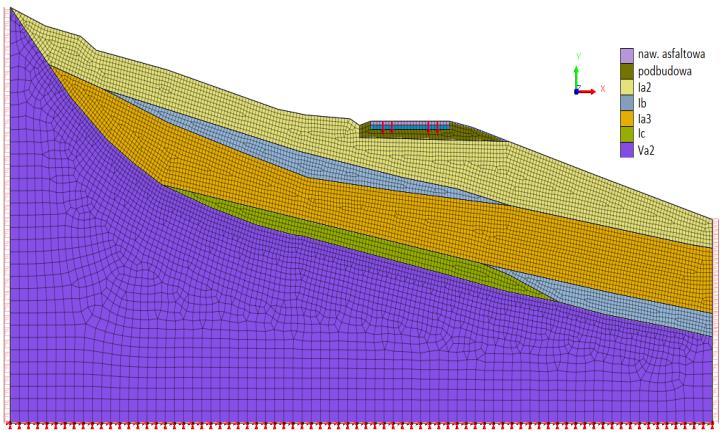 . Sygnał przyjęty do modelowania dla prędkości 50km/h [] Parametry fizyczno-wytrzymałościowe gruntów: kąt tarcia wewnętrznego φ, spójność, ciężar objętościowy γ, moduł odkształcenia E0, współczynnik