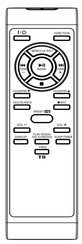 OPIS PRZYCISKÓW: Naciśnij FUNCTION, aby wybrać funkcje (TUNER-CD-USB-SD-PHON/AUX) DISPLAY po włączeniu zasilania: Naciśnij, aby wyświetlić aktualny czas TUNIGN SKIP UP / DOWN W TRYBIE CD/MP3/WMA: aby