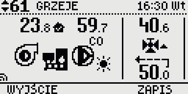 (dla aktywnego programu czasowego) Obracamy pokrętłem wybierając temperaturę (strzałki pulsują) Naciskamy pokrętło Naciskamy ZAPIS lub pokrętło by zatwierdzić Przycisk [WYJŚCIE] powoduje powrót do
