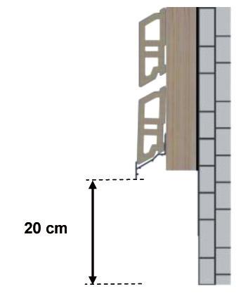 40 cm Odstęp od dołu elewacji Żaden element nie może znajdować się w odległości mniejszej niż 20 cm od gruntu. Stanowczo zaleca się stosowanie siatki ochronnej przed gryzoniami. Min.