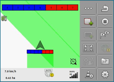 Jazda równoległa TRACK-Leader Zaczynanie zapisu przejazdu 6 Bez komputera roboczego ISOBUS: Section-View w nagłówku i jako symbol belki roboczej Z komputerem roboczym ISOBUS: Section-View w stopce i