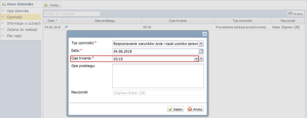 W widoku tym nauczyciel widzi wykaz zmian w swoim planie, w postaci powiadomień generowanych przez system. Nowe powiadomienia widoczne są na karcie Nowe.