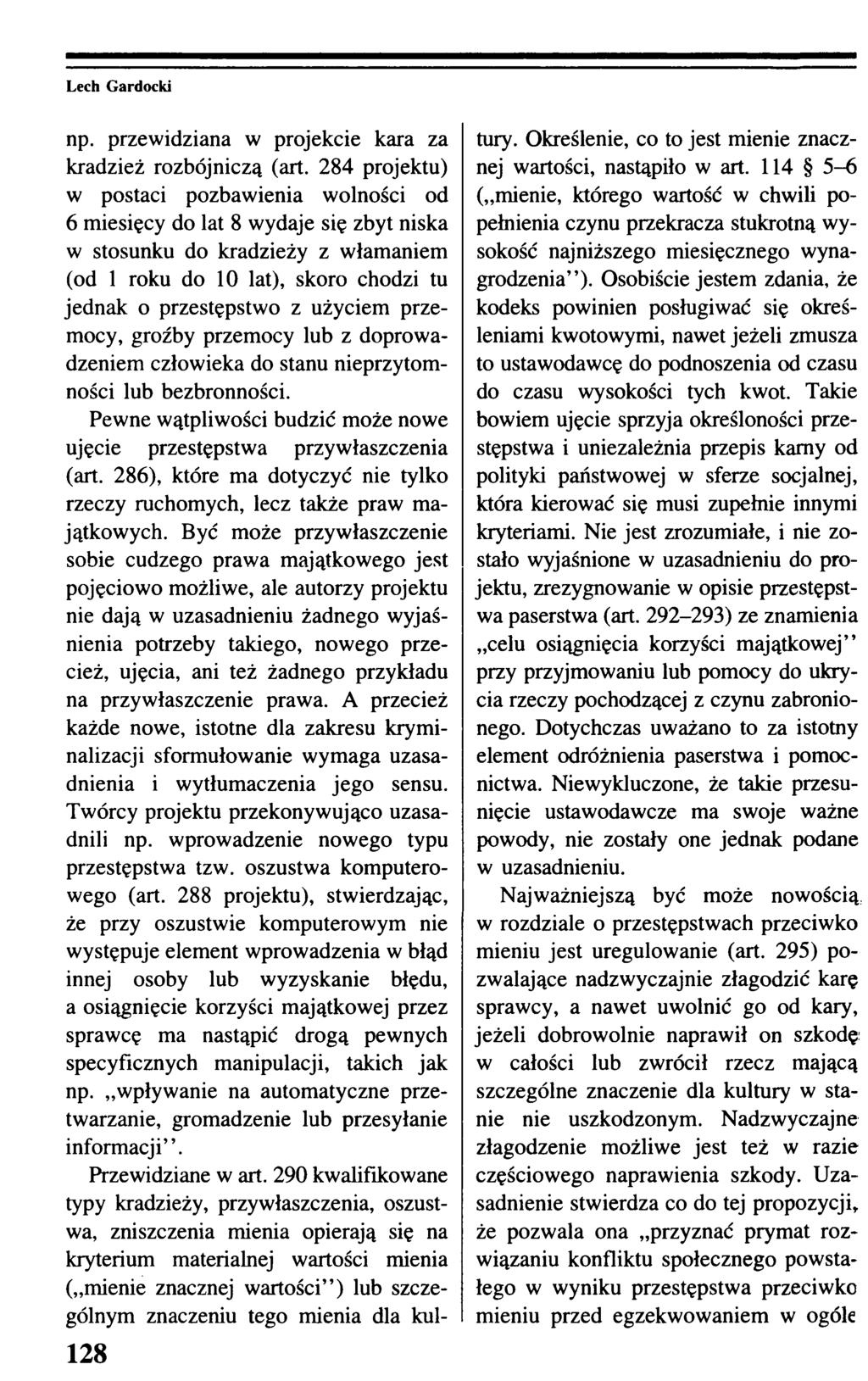 128 np. przewidziana w projekcie kara za kradzież rozbójniczą (art.