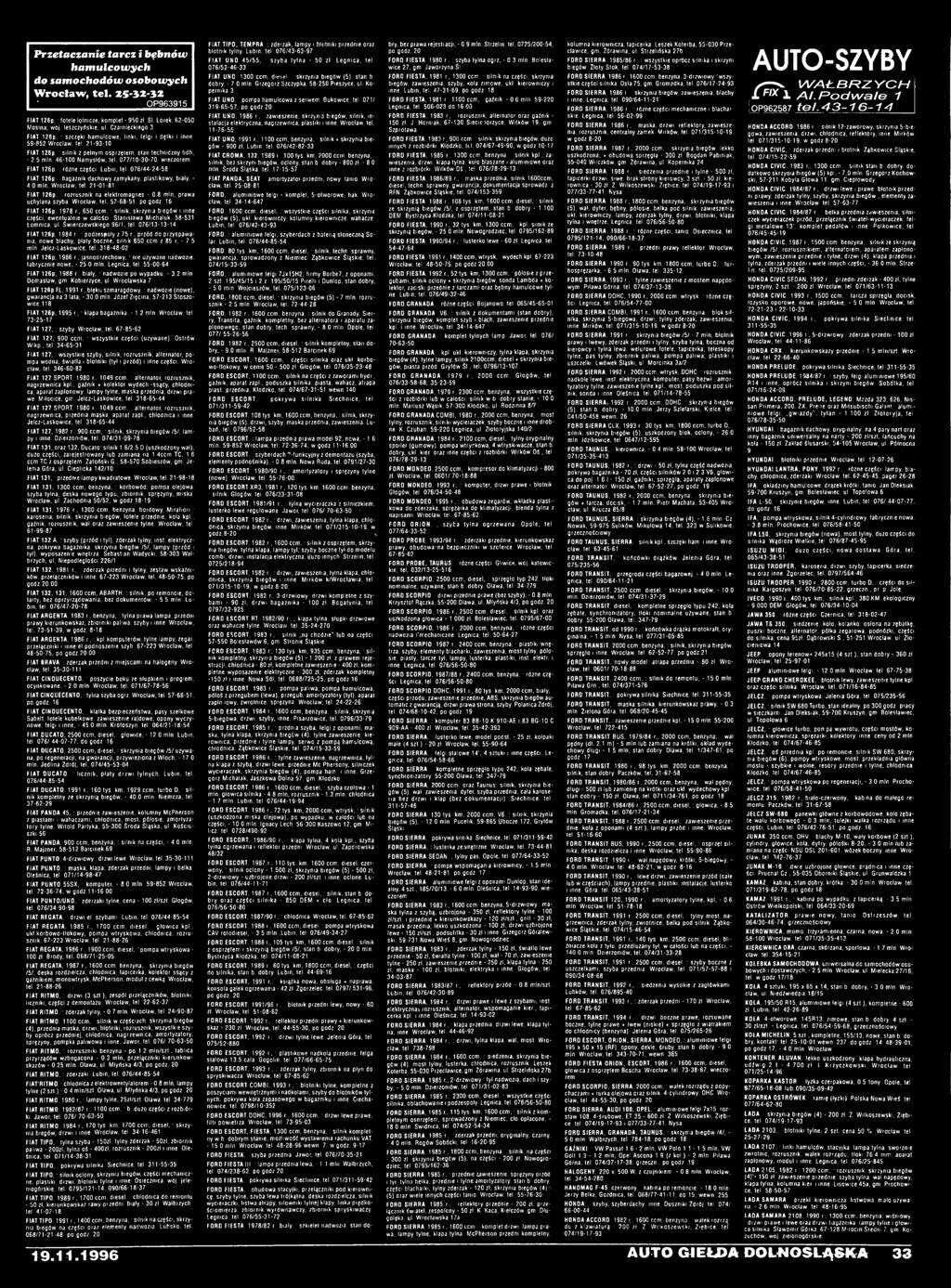 650 ccm, : silnik, skrzynia biegów i inne części, ewentualnie w całości. Stanisława Michaluk, 58-531 Łomnica, ul. Świerczewskiego 96/1, tel. 076/13-13-14 FIAT 126p, 1984 r.