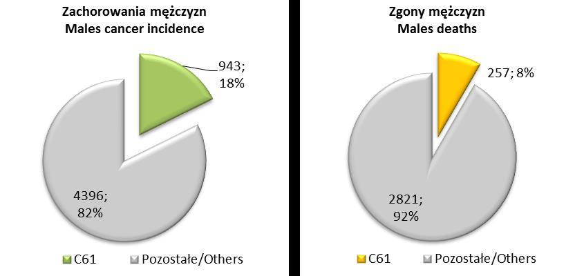 7.5 Nowotwory złośliwe gruczołu krokowego (C61) Do Pomorskiego Rejestru Nowotworów w 2013 zgłoszono 943 nowe przypadki zachorowań na nowotwory złośliwe prostaty. Podczas gdy w 2012 roku zgłoszono 936.