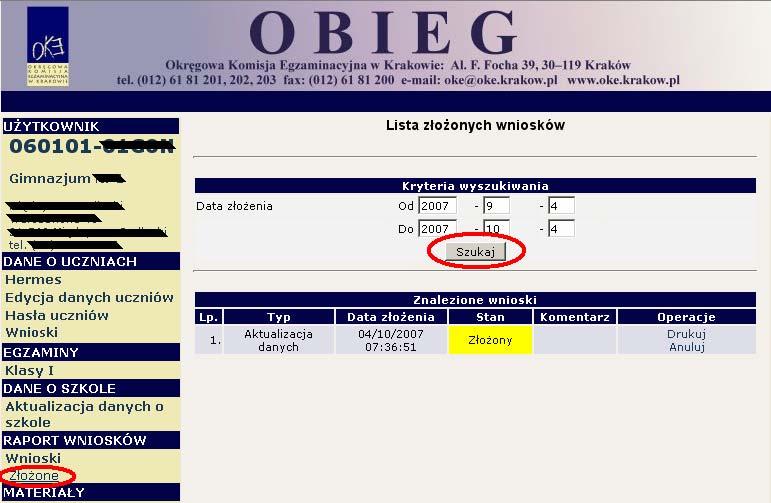 Dopiero po otrzymaniu wydruku formularza pracownik OKE dokona aktualizacji danych w bazie. Po kilku dniach pojawią się one w OBIEG-u.