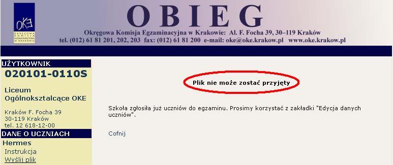 Po zaznaczeniu odpowiedniej daty i kliknięciu przycisku Szukaj w oknie głównym zostaną wyświetlone następujące komunikaty o stanie przetwarzania pliku z programu HERMES: złożony potwierdzający