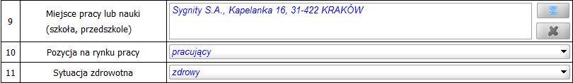 Na liście Dostępne miejsca pracy lub nauki znajdują się wszystkie instytucje, pobrane uprzednio z systemu POMOST Std. Są one domyślnie ułożone alfabetycznie wg nazw.