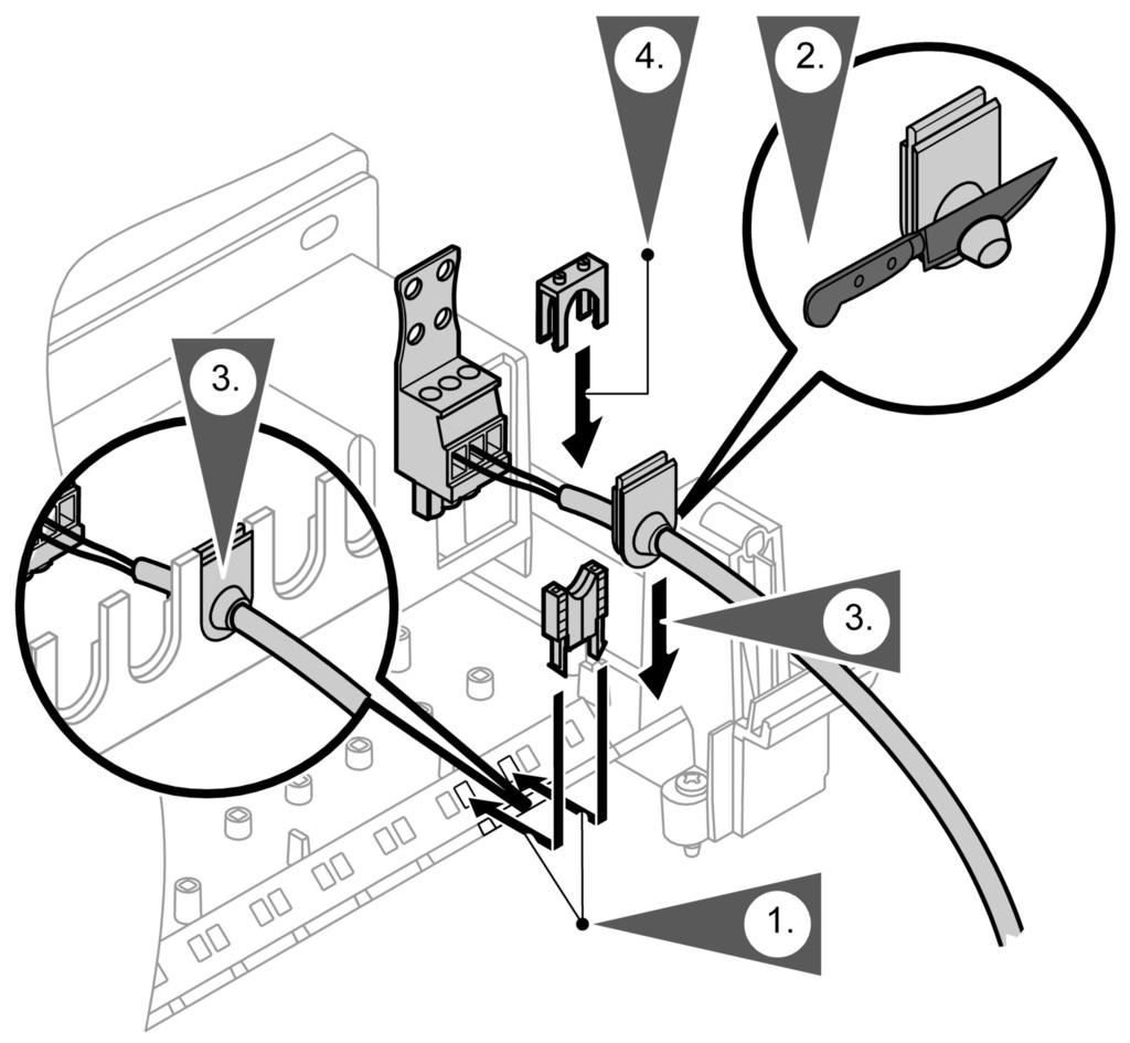 Przebieg montażu Przegląd przyłączy elektrycznych (ciąg dalszy) Podczas przyłączania zewnętrznych styków sterujących lub elementów niskiego napięcia regulatora należy przestrzegać wymogów klasy